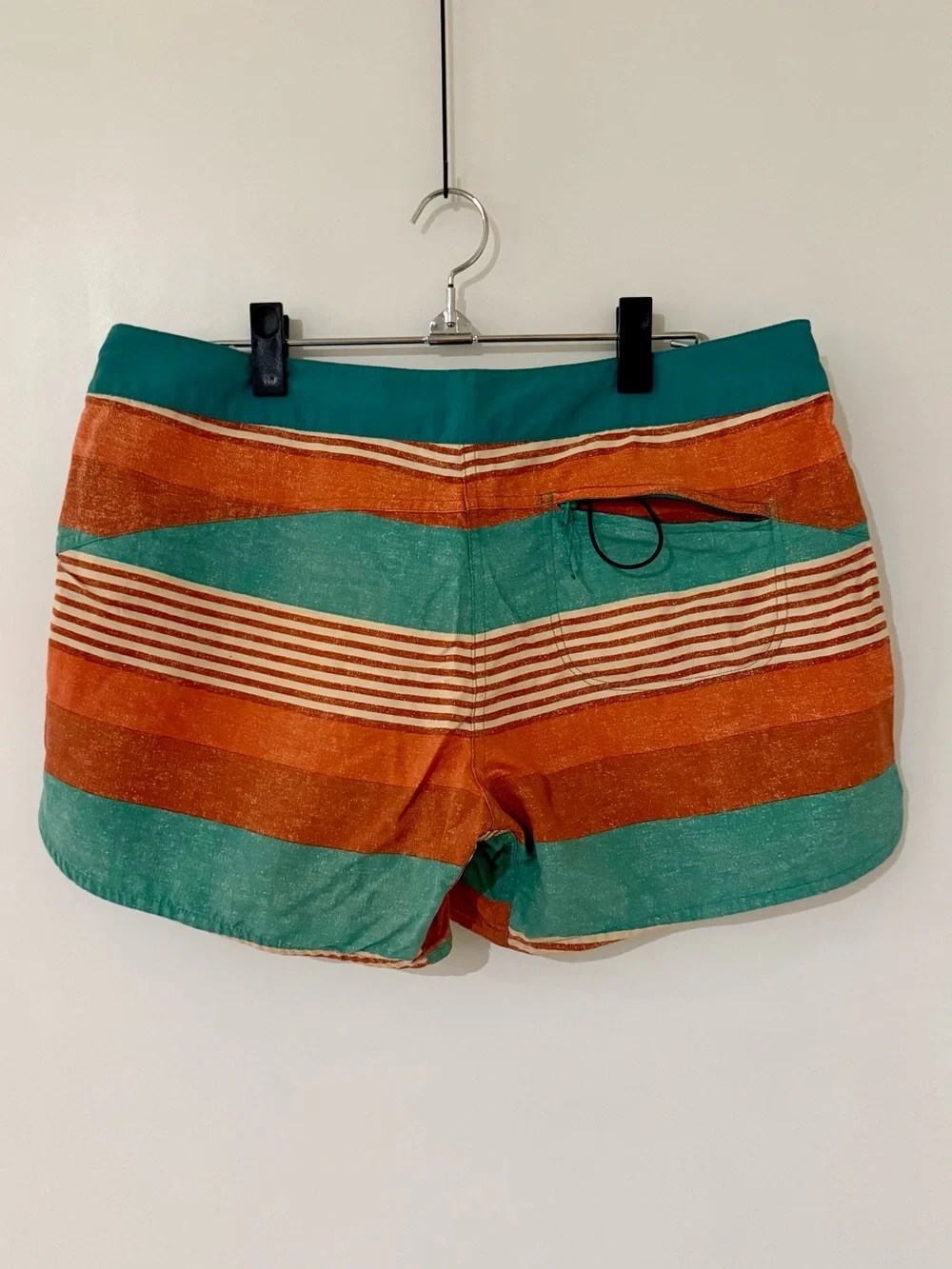 Patagonia Teal and Orange Striped Women's Board Shorts